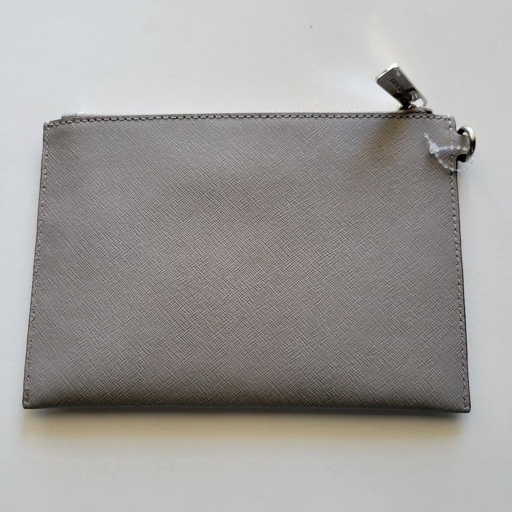 MICHAEL KORS SMALL LEATHER VINYL SILVER PEWTER JET SET CLUTCH COIN PURSE WALLET - Picture 3 of 4